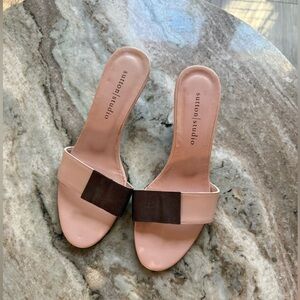 Sutton Studio vintage pink and brown colorblock kitten heels made in Spain 7